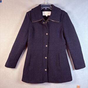 Jessica Simpson‎ Navy Tweed Peacoat Gold Button Zip Collar Size Large